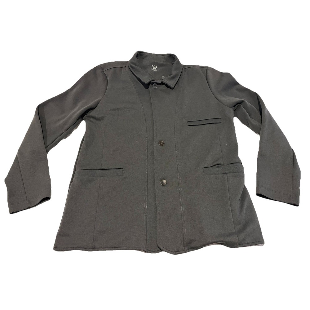 QOR Performance Blazer Jacket L Polyester Cotton Travel Gray Zip Button Up